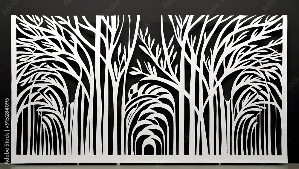 Fototapeta premium Paper art with black-white tree.