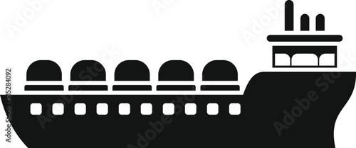 Simple black and white icon of a large tanker ship transporting lng over the ocean