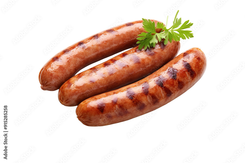 Sizzling Grilled Sausages Served With Fresh Cilantro on a Sunny Day on Transparent PNG Background. Sizzling Grilled Sausages Served With Fresh Cilantro on a Sunny Day on Transparent PNG Background.