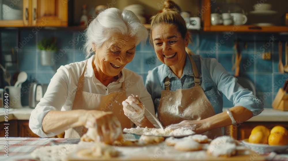 Two Generations Baking Cookies Together in the Kitchen Two Generations Baking Cookies Together in the Kitchen