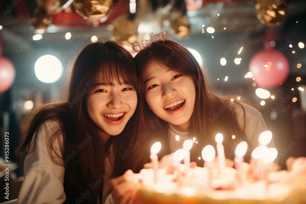 Korean teenage girl party birthday smiling. Korean teenage girl party birthday smiling.