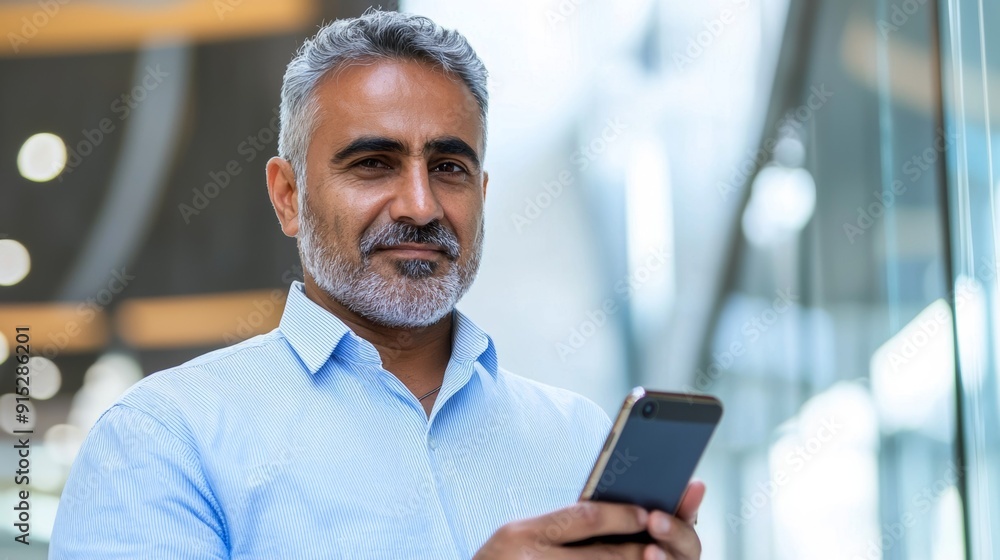 a man in a blue shirt is using his cell phone a man in a blue shirt is using his cell phone