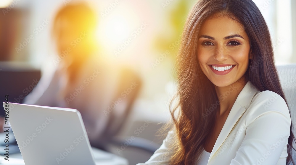 a woman smiling while working on her laptop a woman smiling while working on her laptop