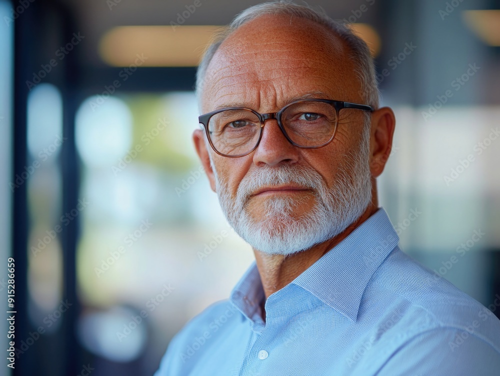 A person wearing glasses and a blue shirt, perfect for business or casual use A person wearing glasses and a blue shirt, perfect for business or casual use