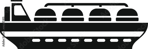 Black and white icon of a large gas carrier ship transporting liquefied natural gas across the ocean