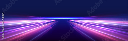 Ponomatic neon vector illustration in sporty style of futuristic technologies. Bright glowing line of new technologies on dark background in neon colors. 