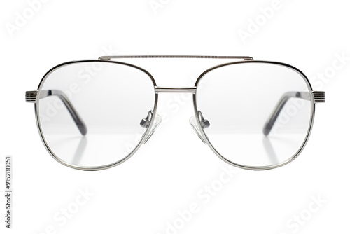 Elegant Silver Framed Glasses With a Classic Design Set Against a Clean White Background on Transparent PNG Background.