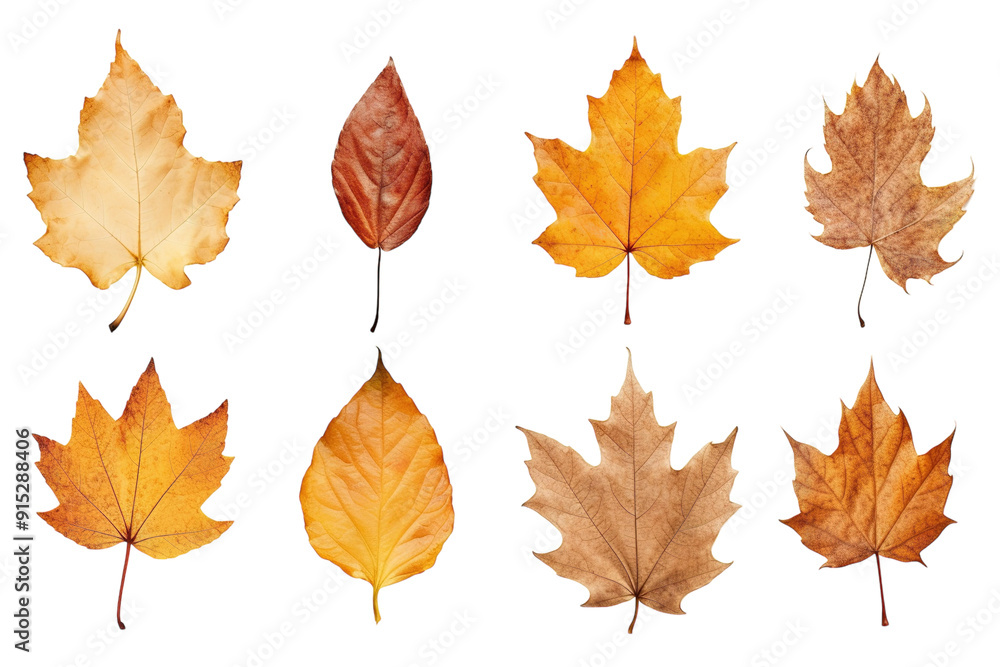 Autumn Leaves Displaying Rich Colors and Unique Textures in Natural Arrangement on White Background on Transparent PNG Background. Autumn Leaves Displaying Rich Colors and Unique Textures in Natural Arrangement on White Background on Transparent PNG Background.