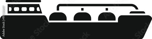 Black simple icon of a gas carrier ship transporting liquefied natural gas, isolated on a white background