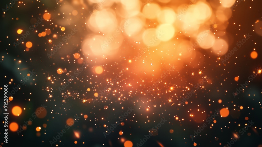 Fototapeta premium Golden bokeh lights with sparkling particles creating a festive and magical atmosphere.