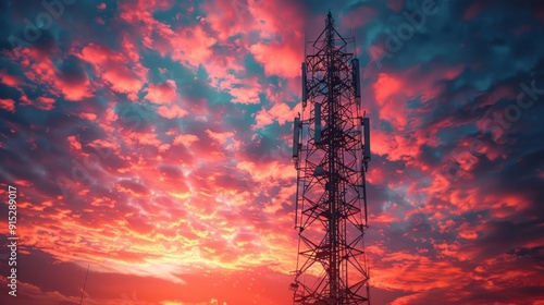 Telecommunication Tower Against a Dramatic Sunset