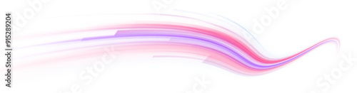 Vector PNG white abstract background with ultraviolet neon glow, blurred light lines, waves. Illustration of accelerating fast database data transfer.