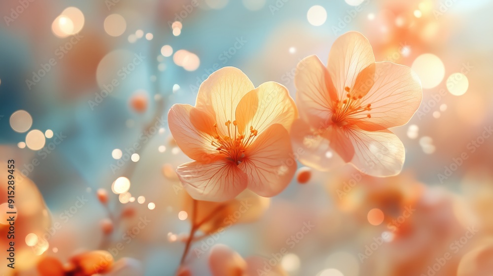 Delicate pink blossoms with soft bokeh lights creating a serene and beautiful spring scene. Delicate pink blossoms with soft bokeh lights creating a serene and beautiful spring scene.