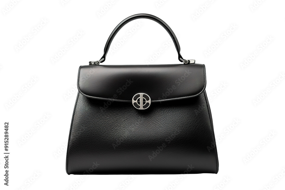 Elegant Black Handbag Displayed Against Minimalist Background in Soft Natural Light Rays on Transparent PNG Background. Elegant Black Handbag Displayed Against Minimalist Background in Soft Natural Light Rays on Transparent PNG Background.