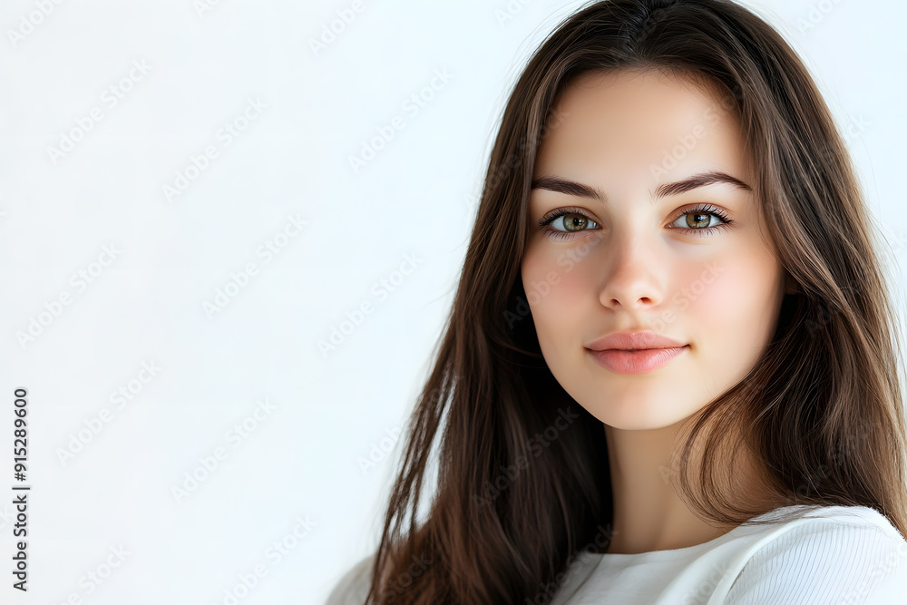 Beautiful young European woman with clean fresh skin on white background. Face care, Facial treatment concept Beautiful young European woman with clean fresh skin on white background. Face care, Facial treatment concept