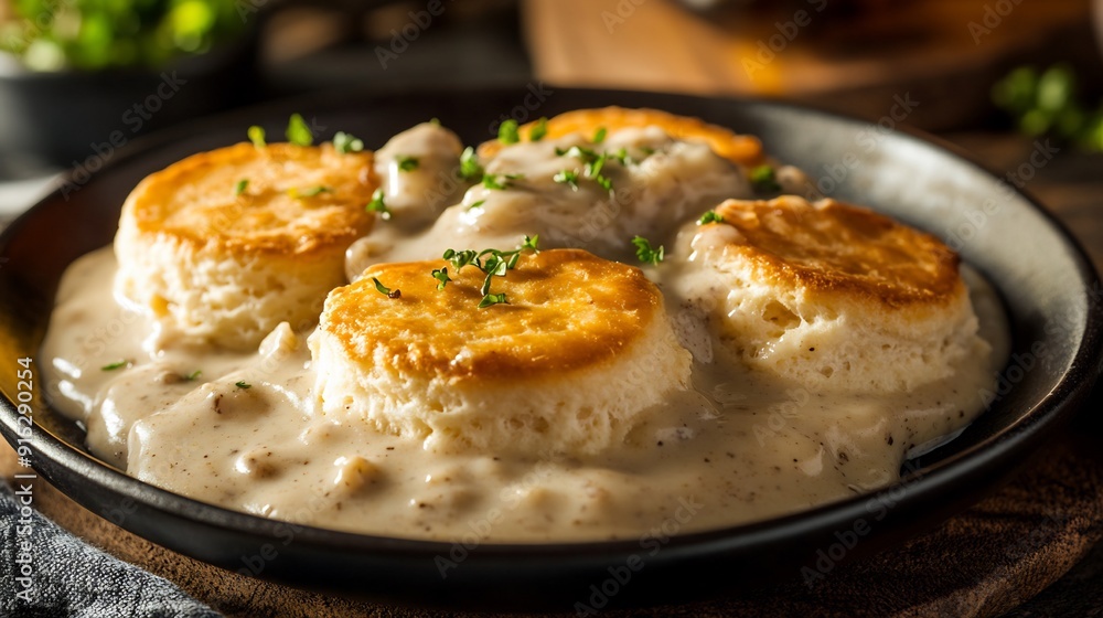 Close Up of Biscuits and Gravy on a Plate Close Up of Biscuits and Gravy on a Plate