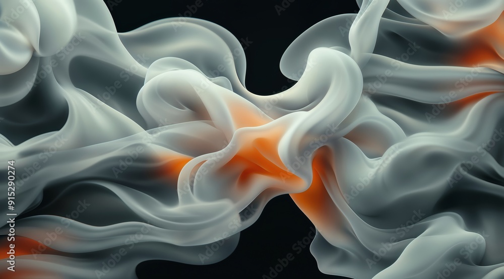 Obraz premium Abstract Swirling White and Orange Smoke on a Dark Background