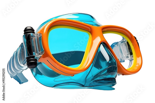 Vivid Representation of a Snorkeling Mask on a Background of Clear Aquatic Shades on Transparent PNG Background.