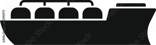 Black and white icon of a large gas carrier ship transporting liquefied natural gas over the ocean