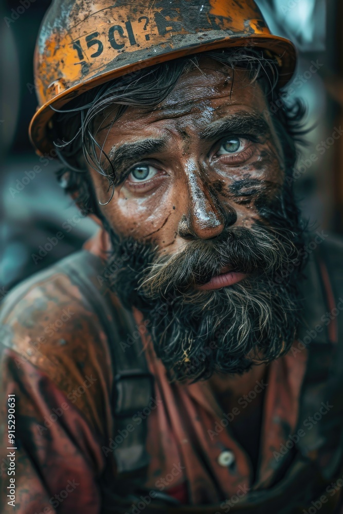 A person with a beard and a hard hat, likely a construction worker or outdoorsman A person with a beard and a hard hat, likely a construction worker or outdoorsman