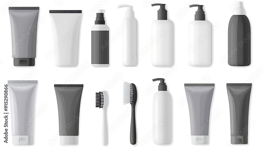 Collection of Realistic Cosmetic Bottles and Brushes Collection of Realistic Cosmetic Bottles and Brushes