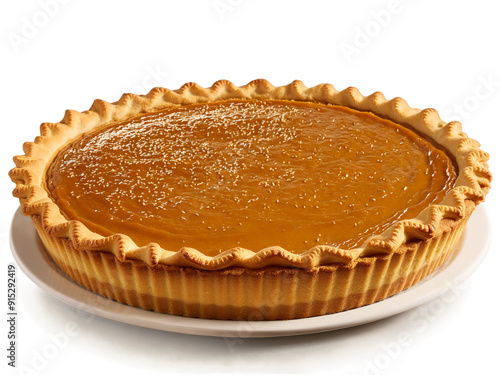 Pumpkin Pie Deep dish pumpkin pie with spicy fragrant filling and golden crust on warm