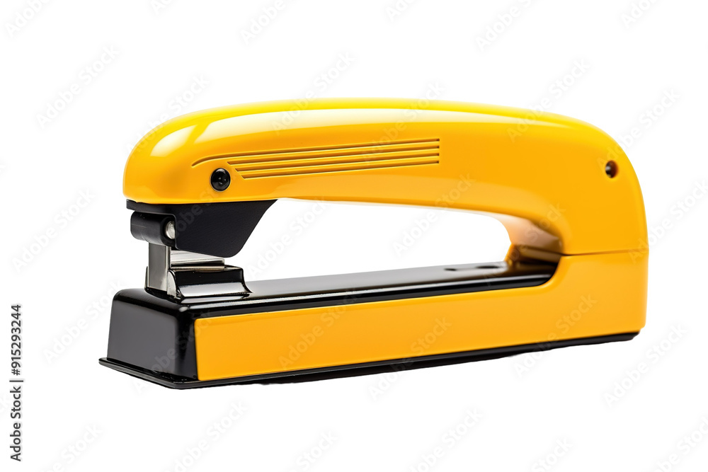 Bright Yellow Stapler On Solid Surface With Office Supplies Nearby During Productive Workday on Transparent PNG Background. Bright Yellow Stapler On Solid Surface With Office Supplies Nearby During Productive Workday on Transparent PNG Background.