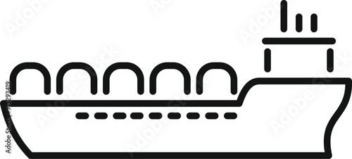 Line art icon of a cargo ship transporting goods across a body of water