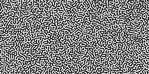 Turing reaction diffusion monochrome seamless pattern with chaotic motion .Linear design with biological shapes. Organic lines in memphis. abstract turing organic wallpaper background .	