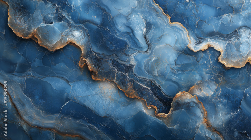 Fototapeta premium Closeup of blue marble with gold highlights, showing intricate patterns and luxurious texture.