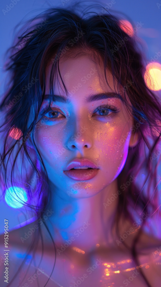 Portrait of a woman with vibrant neon lighting Portrait of a woman with vibrant neon lighting