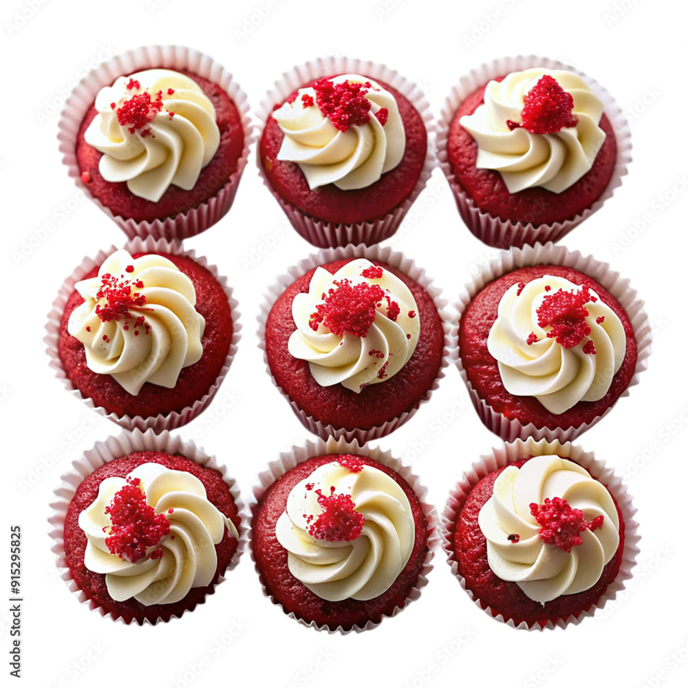 Vegan red velvet cupcakes top view isolated on transparent background. Vegan red velvet cupcakes top view isolated on transparent background.