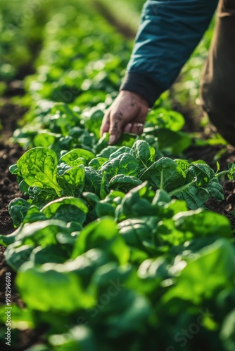 Farmers harvesting spinach