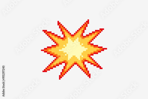 Pixel art comic boom explosion, vector illustration on isolated background.