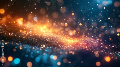 Abstract image featuring a blend of orange and blue bokeh lights, creating a vibrant and festive atmosphere.