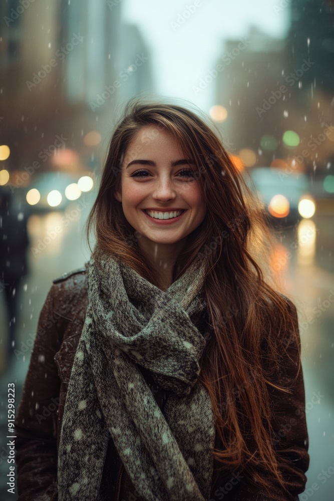 Woman smiling in rain Woman smiling in rain