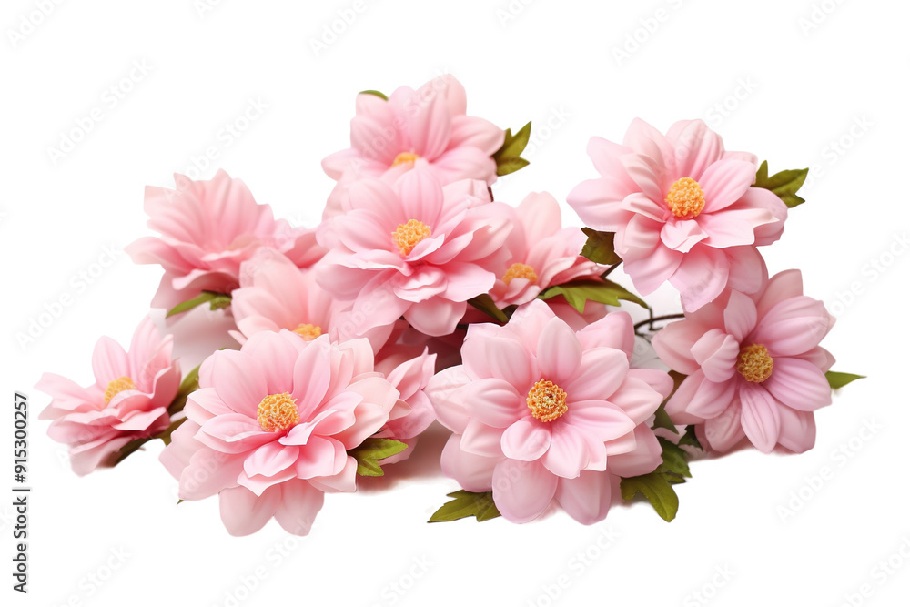 Fototapeta premium Delicate Pink Blooms Adorning a Soft Background in a Sunlit Room on Transparent PNG Background.