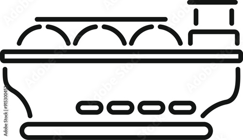 Line drawing of a large gas tanker ship transporting liquefied natural gas across the sea