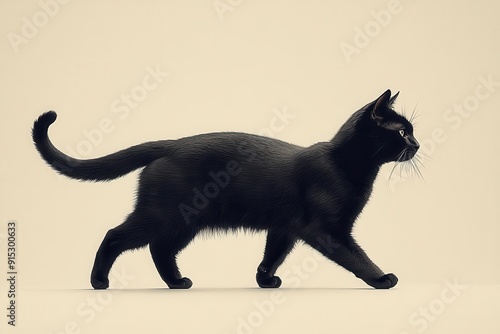 graceful feline silhouette in midstride side view against a minimalist backdrop sleek curves and fluid motion captured in elegant linework emphasizing agility and poise photo