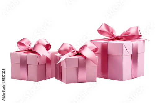 Delightful Pink Gift Boxes Adorned With Ribbons for Special Celebrations and Joyous Occasions on Transparent PNG Background.