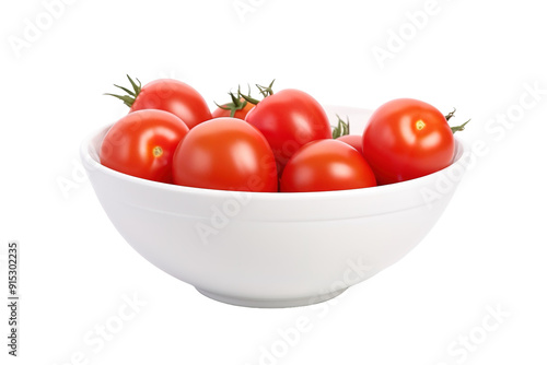 A Bright White Bowl Filled With Fresh Red Tomatoes on a Sunny Kitchen Counter on Transparent PNG Background.