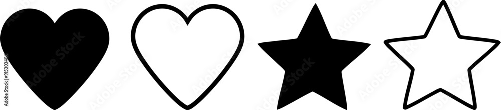 Heart, Star icon set. Vector illustration of a heart and star on a white background. Heart, Star icon set. Vector illustration of a heart and star on a white background.