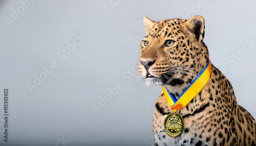 Leopard Wearing a Gold Medal photo