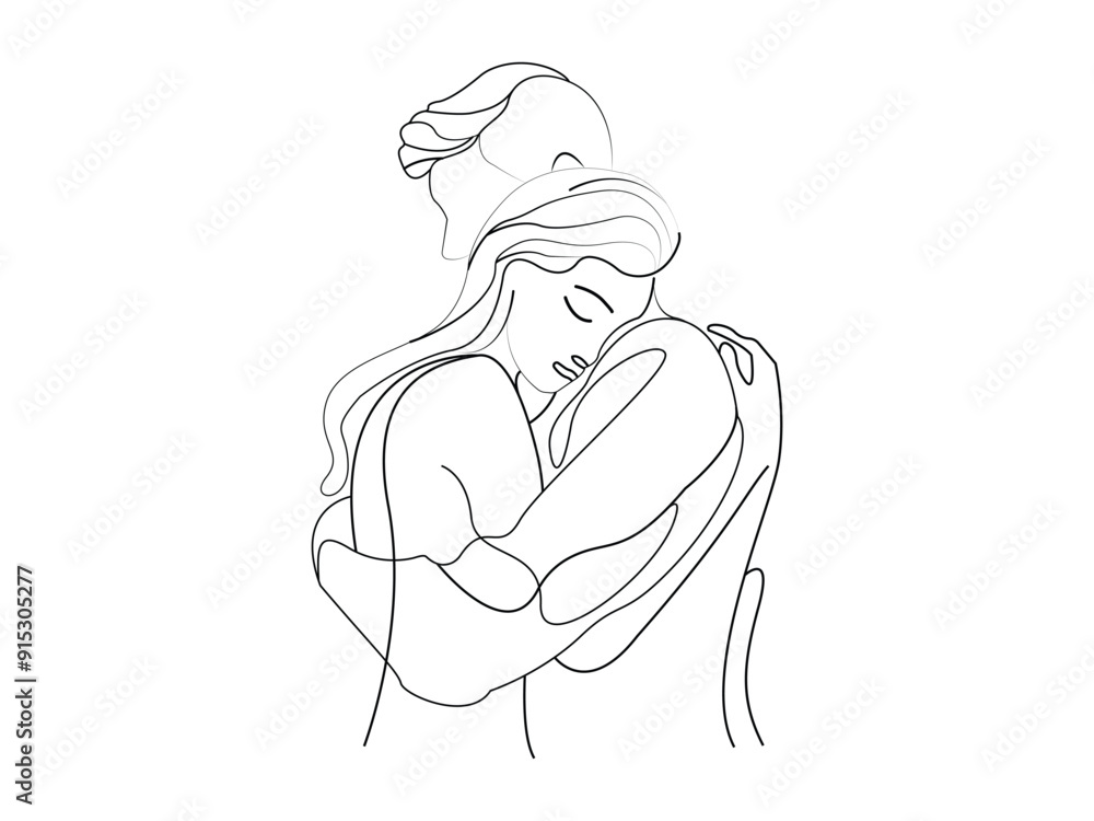 One single line drawing of man and woman hugging line art vector illustration One single line drawing of man and woman hugging line art vector illustration