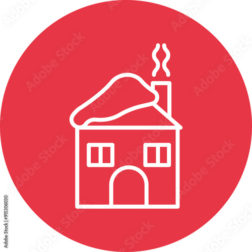 Winter Cabin line circle icon