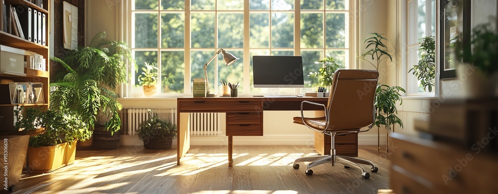 A contemporary home office with modern furniture A contemporary home office with modern furniture