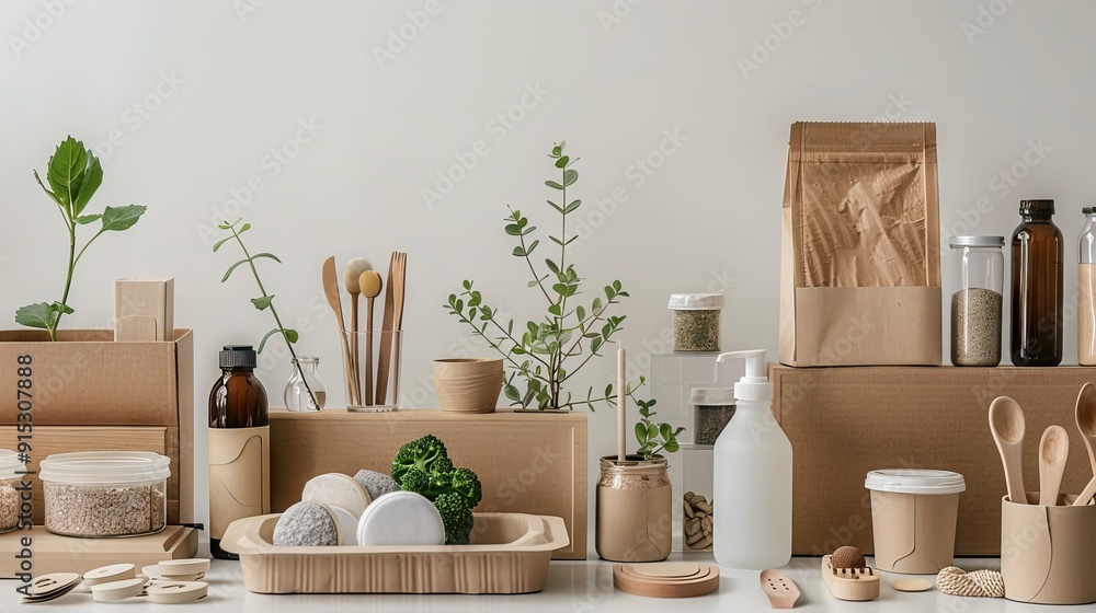 Eco Friendly Packaging Solutions for a Sustainable Future. AI generated illustration Eco Friendly Packaging Solutions for a Sustainable Future. AI generated illustration