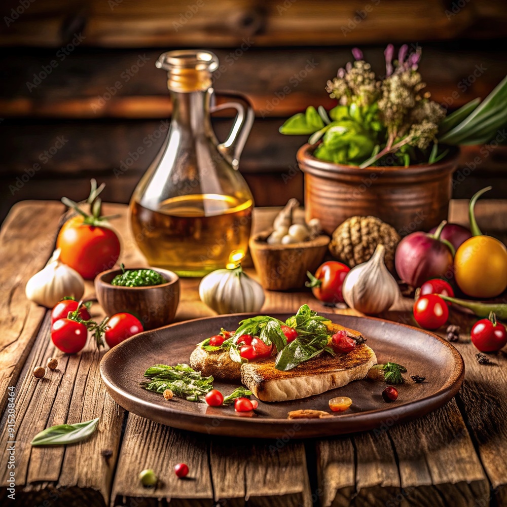 Appetizing dish in warm colors. Plate with food Appetizing dish in warm colors. Plate with food