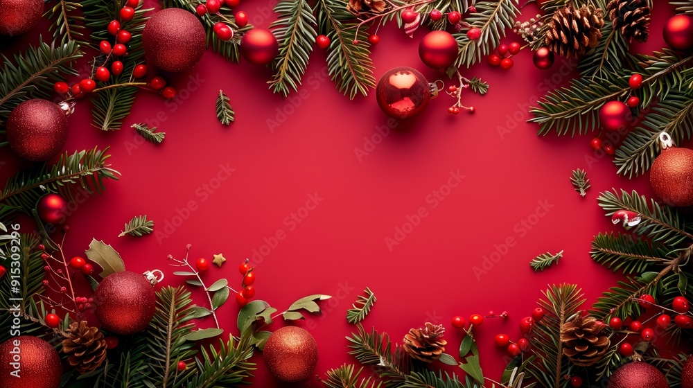 Creative Christmas Frame on Red Background for Festive Occasions Creative Christmas Frame on Red Background for Festive Occasions