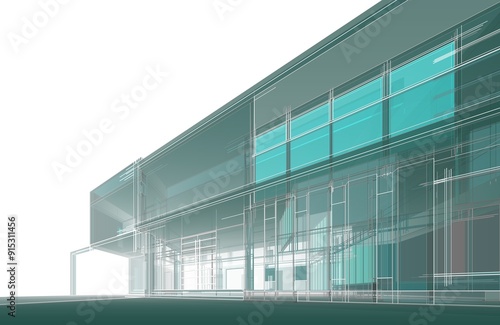 Architectural sketch of modern house building 3d rendering